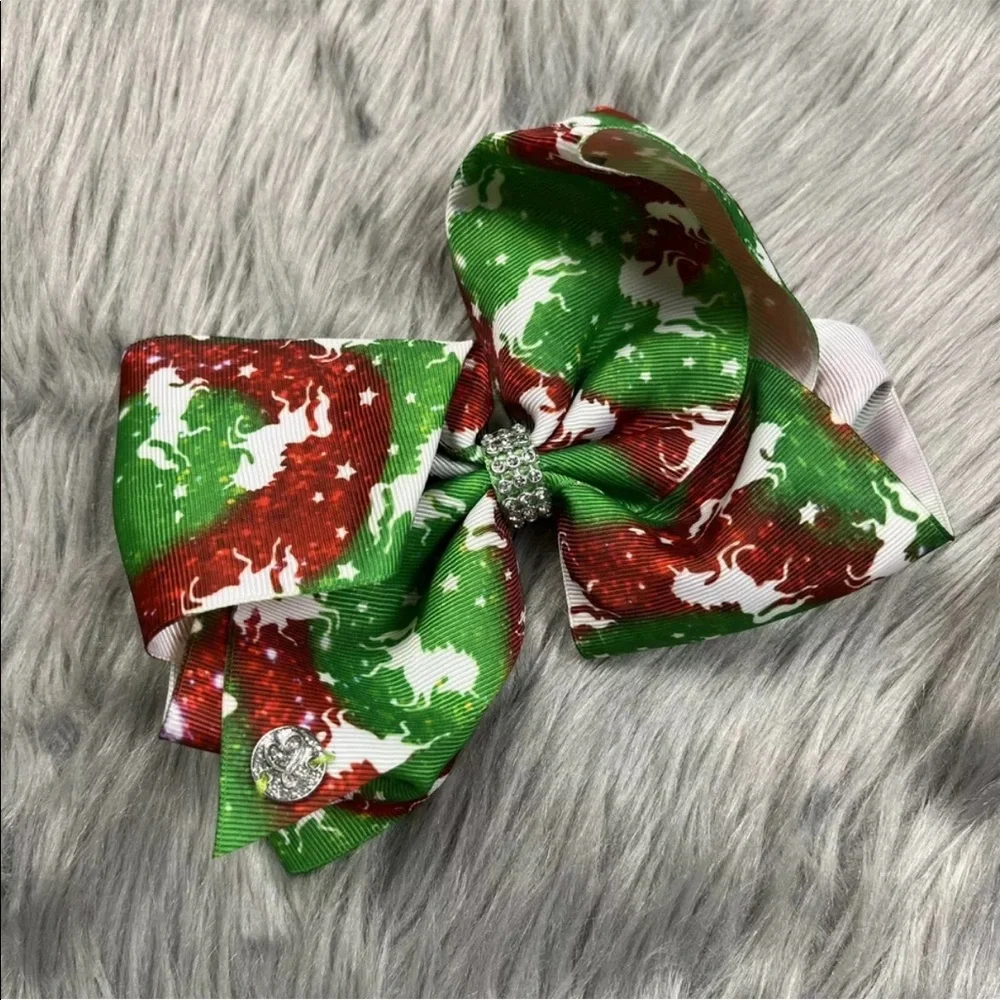 Jojo Siwa Christmas Holiday Red Green Unicorn Jewel Bow